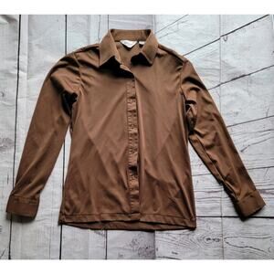 Vintage Amy Barr Woman's Polyester Brown Button Up Blouse Size M
